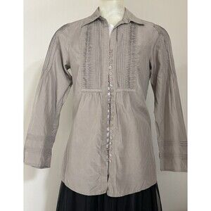 Isabella Bird XS Silk Pintuck Pleated Blouse Y2K Taupe Beige